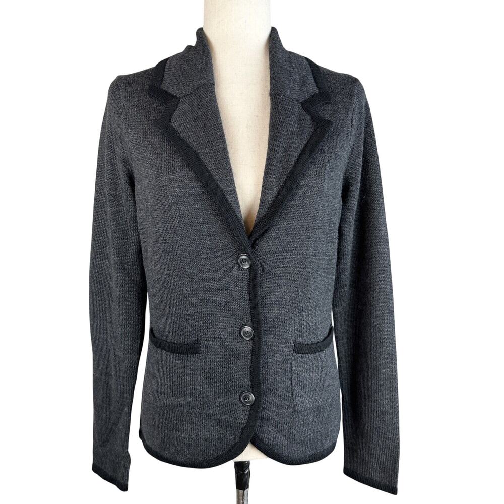 August‎ Silk Womens Sweater Blazer Cardigan Size M Gray Wool Blend Pockets